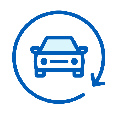 Car Icon Inside a Redo Circle with Arrow Icon
