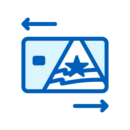 Left Pointing Arrow Above a CommunityAmerica Credit Card and Right Pointing Arrow Below Icon