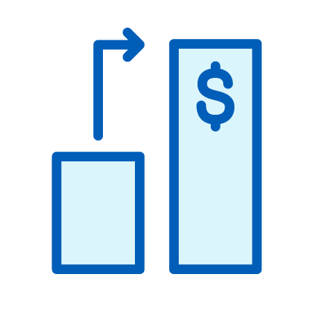 Two Bar Graphs with One Being Double the Size of the Other Icon