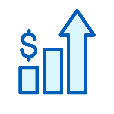 Bar Graph Showing Increase with the Last Bar Have an Upwards Pointing Arrow Icon