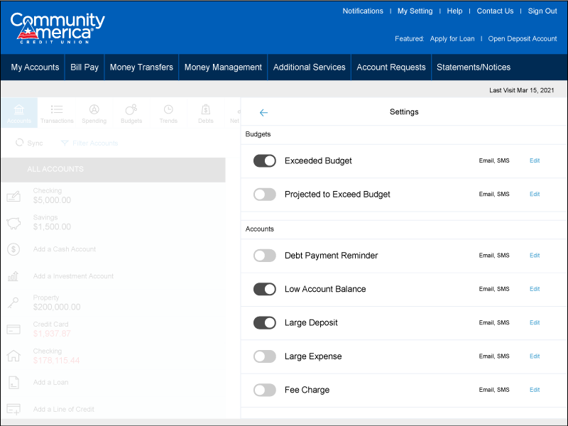 Set Alerts in Money Management