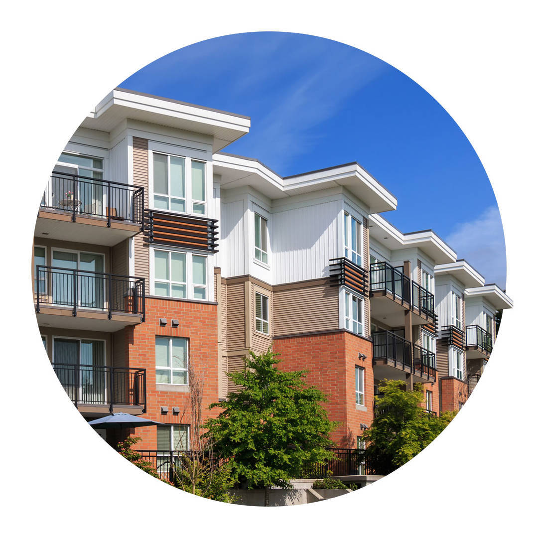 Architectural details of modern condo building.