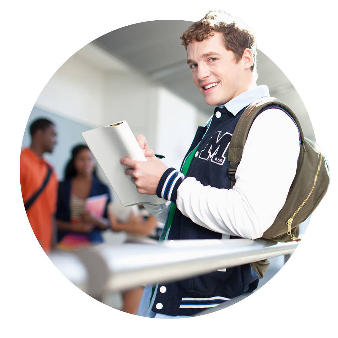 high school student with backpack on