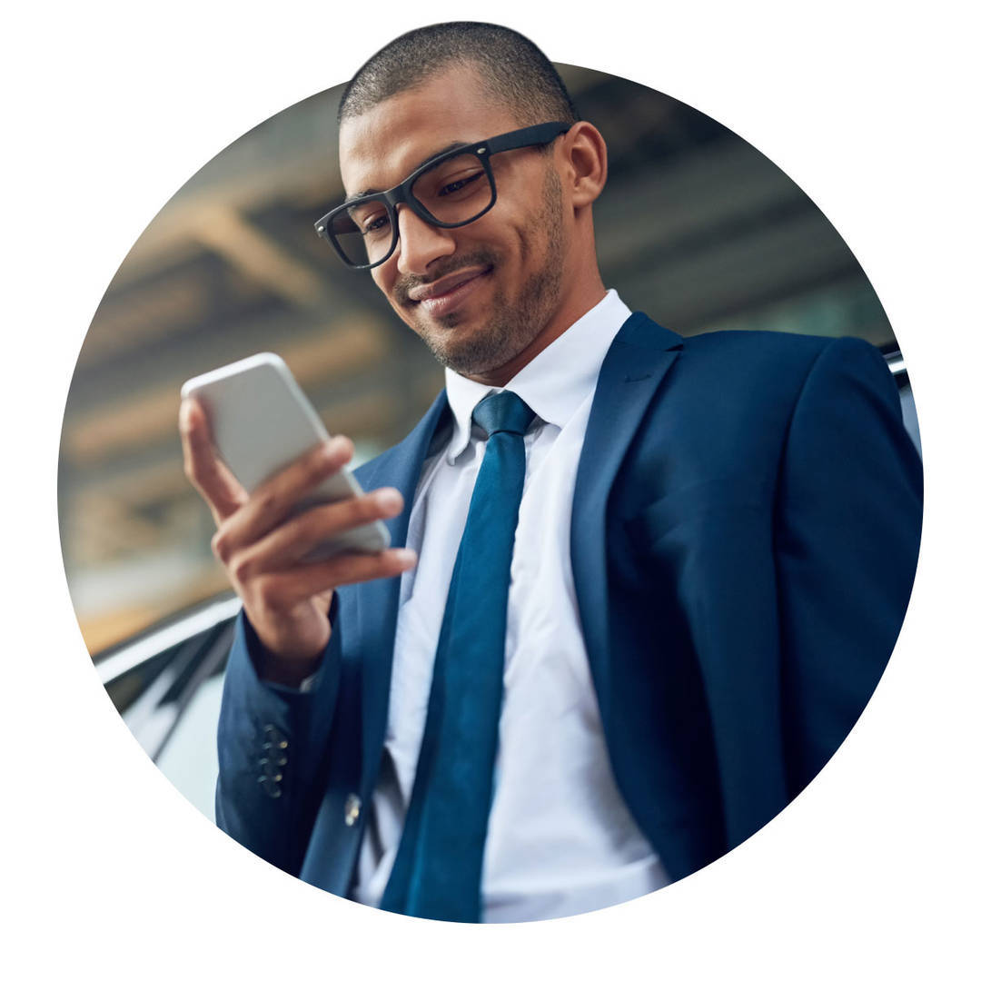 Businessman using his phone to view his business accounts.
